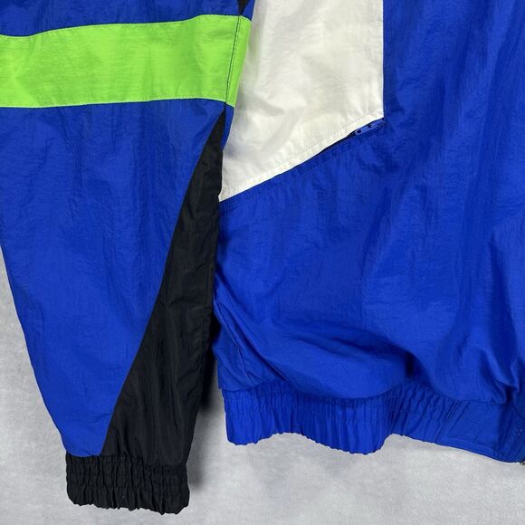 Vintage Spalding Jacket Mens Large Neon Blue Black White Windbreaker 90s Nylon - Picture 11 of 13